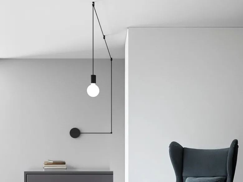 Ausgefallene Pendelleuchte 1-flammig in Schwarz - Wandmontage, Kabel 5m