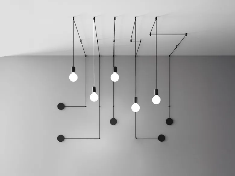 Ausgefallene Pendelleuchte 1-flammig in Schwarz - Wandmontage, Kabel 5m