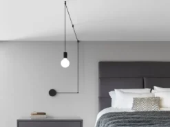 Ausgefallene Pendelleuchte 1-flammig in Schwarz - Wandmontage, Kabel 5m