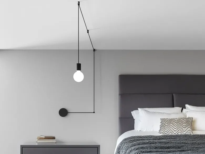 Ausgefallene Pendelleuchte 1-flammig in Schwarz - Wandmontage, Kabel 5m