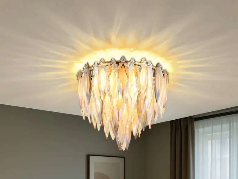 Ausgefallener Deckenleuchter ELINOR Gold mit 3-farbigem K9 Kristall Ø 40cm