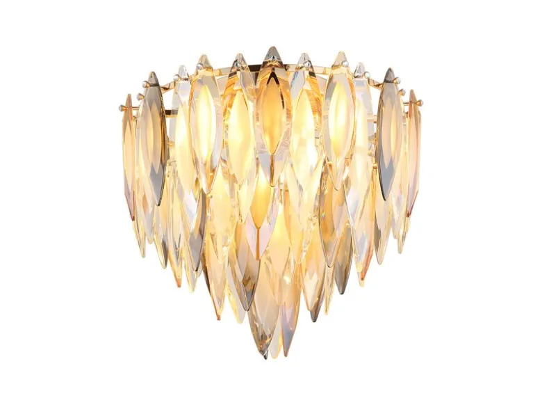 Ausgefallener Deckenleuchter ELINOR Gold mit 3-farbigem K9 Kristall Ø 40cm