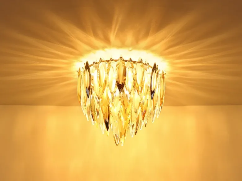 Ausgefallener Deckenleuchter ELINOR Gold mit 3-farbigem K9 Kristall Ø 40cm