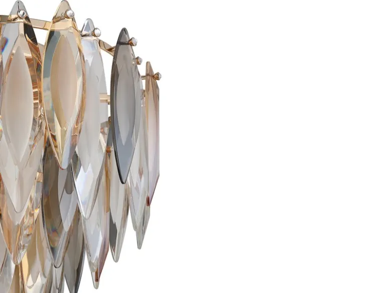 Ausgefallener Deckenleuchter ELINOR Gold mit 3-farbigem K9 Kristall Ø 40cm