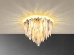 Ausgefallener LED Deckenleuchter Gold mit 3-farbigem K9 Kristall Ø 40cm
