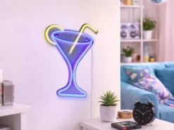 Ausgefallenes LED Neonschild Cocktail mit USB Kabel & Netzteil, Höhe 43cm