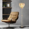 Ausgefallene Stehlampe ELINOR Gold mit 3-farbigem K9 Kristall, Höhe 165cm