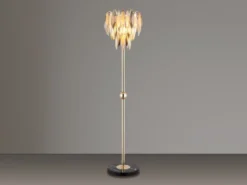Ausgefallene Stehlampe ELINOR Gold mit 3-farbigem K9 Kristall, Höhe 165cm