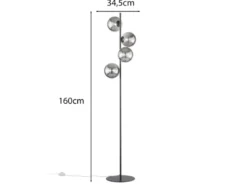 Ausgefallene Stehlampe HONEY Schwarz - Glaskugeln Rauchglas, Höhe 160cm