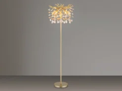 Ausgefallene Stehlampe QUEENA Gold mit Glas Kristall 2-farbig, Höhe 155cm