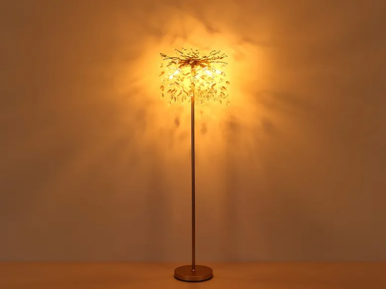 Ausgefallene Stehlampe QUEENA Gold mit Glas Kristall 2-farbig, Höhe 155cm