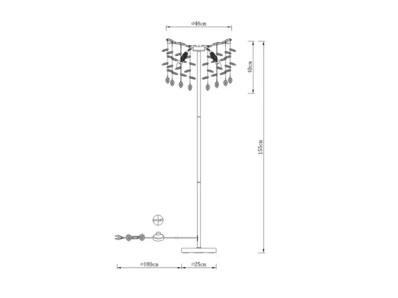 Ausgefallene Stehlampe QUEENA Gold mit Glas Kristall 2-farbig, Höhe 155cm