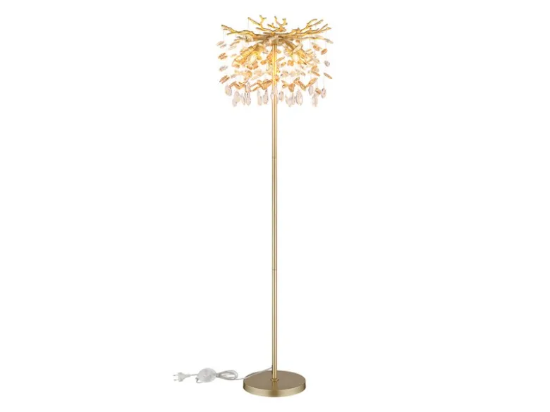 Ausgefallene Stehlampe QUEENA Gold mit Glas Kristall 2-farbig, Höhe 155cm