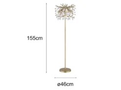 Ausgefallene Stehlampe QUEENA Gold mit Glas Kristall 2-farbig, Höhe 155cm