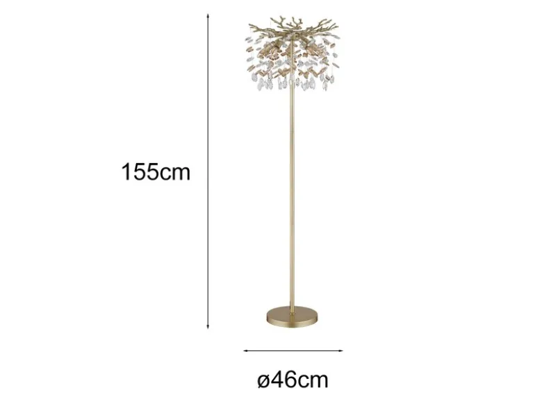 Ausgefallene Stehlampe QUEENA Gold mit Glas Kristall 2-farbig, Höhe 155cm