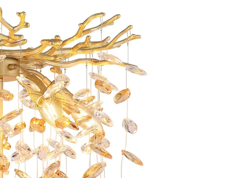 Ausgefallene Stehlampe QUEENA Gold mit Glas Kristall 2-farbig, Höhe 155cm