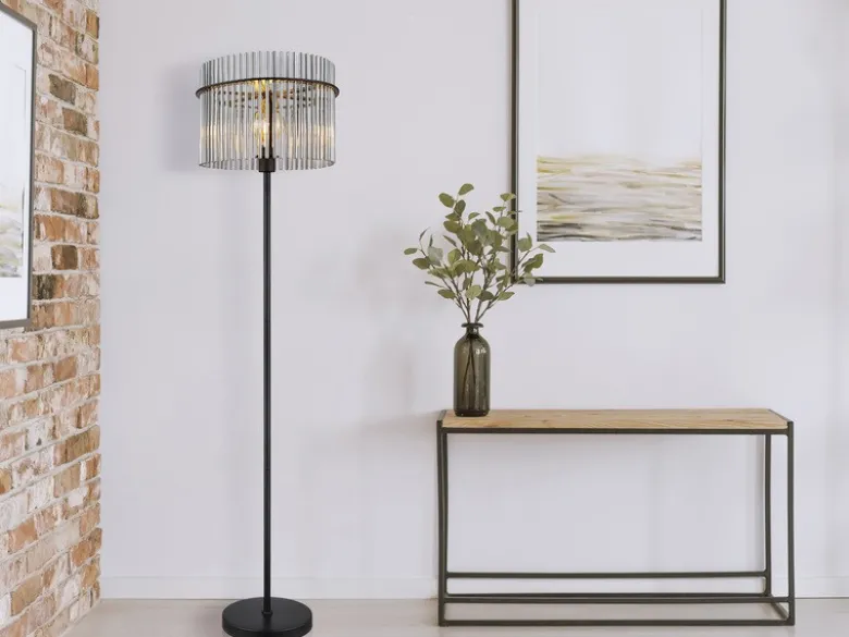 Ausgefallene Stehleuchte GORLEY mit Rauchglas Stäben, Höhe 152cm