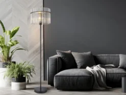 Ausgefallene Stehleuchte GORLEY mit Rauchglas Stäben, Höhe 152cm