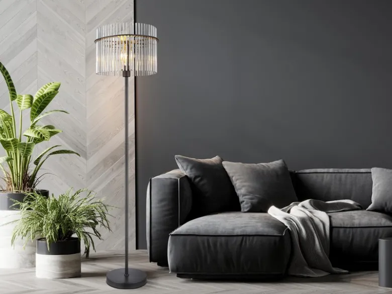 Ausgefallene Stehleuchte GORLEY mit Rauchglas Stäben, Höhe 152cm