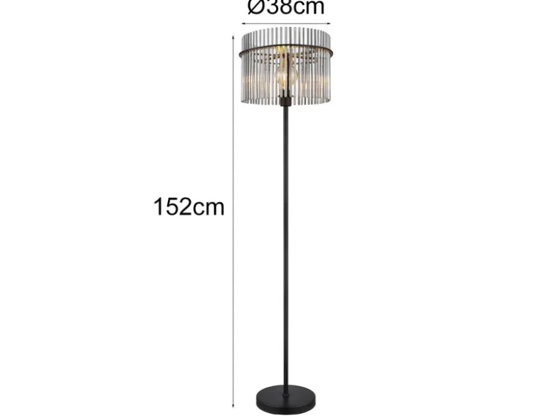 Ausgefallene Stehleuchte GORLEY mit Rauchglas Stäben, Höhe 152cm