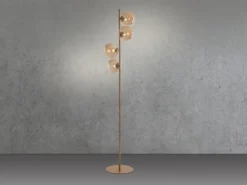 Ausgefallene Stehleuchte NEPTUN 160cm Messing - Glaskugeln Amber