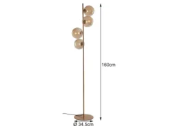 Ausgefallene Stehleuchte NEPTUN 160cm Messing - Glaskugeln Amber