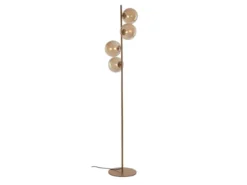 Ausgefallene Stehleuchte NEPTUN 160cm Messing - Glaskugeln Amber