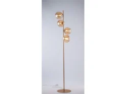 Ausgefallene Stehleuchte NEPTUN 160cm Messing - Glaskugeln Amber