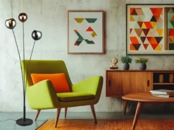 Ausgefallene Stehleuchte SHELDON mit bunt verspiegelten Glaskugeln, Höhe 150cm