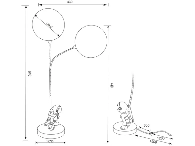 Ausgefallene Tischlampe ARM LED dimmbar, Deko Lampe USB betrieben, Höhe 44cm