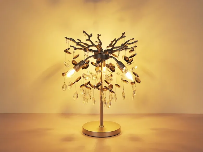 Ausgefallene Tischlampe QUEENA Silber mit Glas Kristall 2-farbig, Höhe 50cm