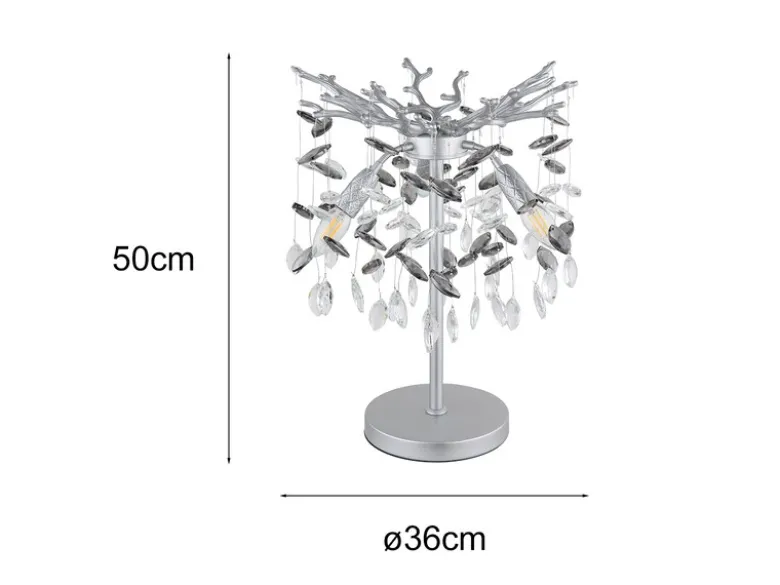 Ausgefallene Tischlampe QUEENA Silber mit Glas Kristall 2-farbig, Höhe 50cm