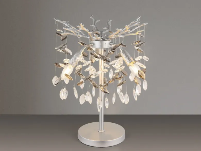 Ausgefallene Tischlampe QUEENA Silber mit Glas Kristall 2-farbig, Höhe 50cm