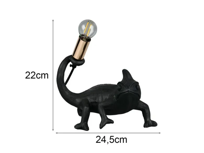 Ausgefallene Tischleuchte CRAWLY Tierlampe Chamäleon Schwarz, Höhe 22cm