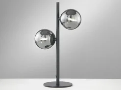 Ausgefallene Tischleuchte HONEY Schwarz - Glaskugeln Rauchglas, Höhe 40cm
