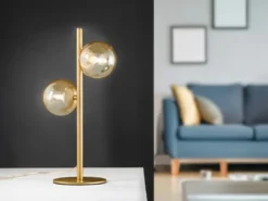 Ausgefallene Tischleuchte HONEY Gold - Glaskugeln Bernstein, Höhe 40cm