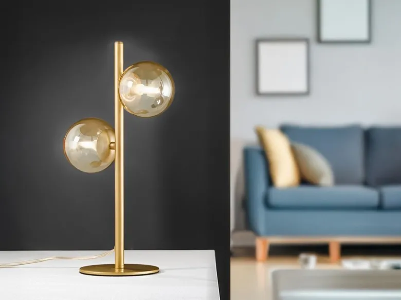 Ausgefallene Tischleuchte HONEY Gold - Glaskugeln Bernstein, Höhe 40cm