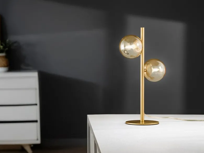 Ausgefallene Tischleuchte HONEY Gold - Glaskugeln Bernstein, Höhe 40cm