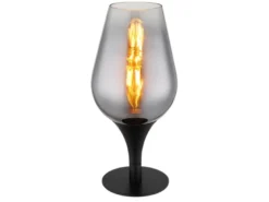 Ausgefallene Tischleuchte LAVUS mit Rauchglas Lampenschirm, Höhe 31cm
