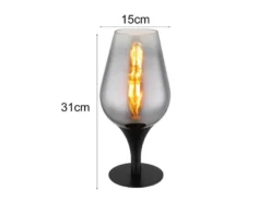 Ausgefallene Tischleuchte LAVUS mit Rauchglas Lampenschirm, Höhe 31cm