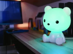 Ausgefallene USB Tischlampe Teddy mit RGB Farbwechsel, Blau, Höhe 25cm