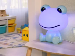 Ausgefallene USB Tischlampe Frosch mit RGB Farbwechsel, Blau Höhe 24cm