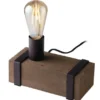 Ausgefallene Vintage Industriedesign Tischlampe TEXAS 1 flammig mit Holzbalken