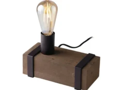 Ausgefallene Vintage Industriedesign Tischlampe TEXAS 1 flammig mit Holzbalken