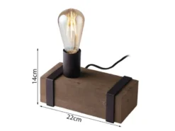 Ausgefallene Vintage Industriedesign Tischlampe TEXAS 1 flammig mit Holzbalken