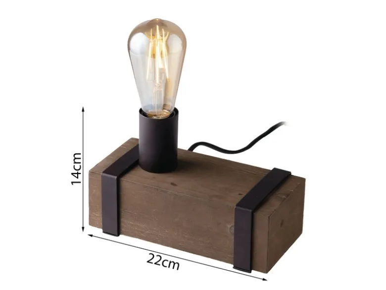 Ausgefallene Vintage Industriedesign Tischlampe TEXAS 1 flammig mit Holzbalken