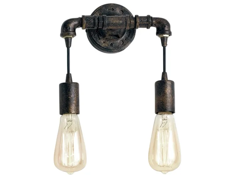 Ausgefallene Wandleuchte AMARCORD 2-flammig in Wasserrohr Optik, Rost, Höhe 26cm