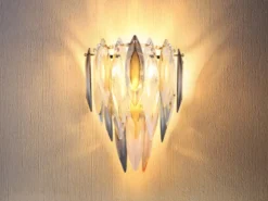 Ausgefallene Wandleuchte ELINOR mit 3-farbigem K9 Kristall, Höhe 34cm