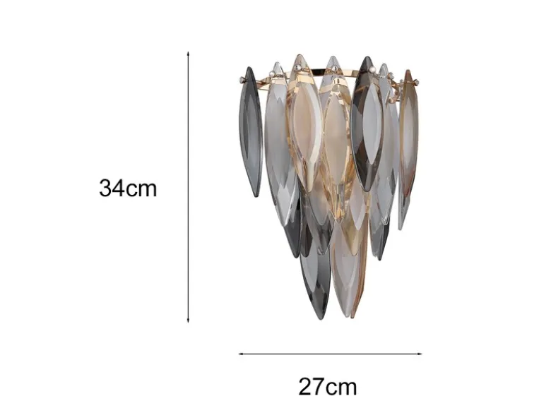 Ausgefallene Wandleuchte ELINOR mit 3-farbigem K9 Kristall, Höhe 34cm