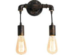 Ausgefallene Wandleuchte 2-flammig in Wasserrohr Optik, Rost, Höhe 26cm